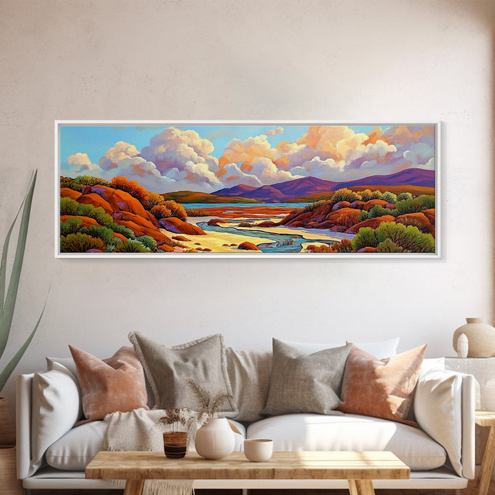 Desert Oasis, Canyon River, Cloudy Sky, Canvas Print, Southwest Landscape Art, Living Room Wall Art, Warm Earth Tone Decor