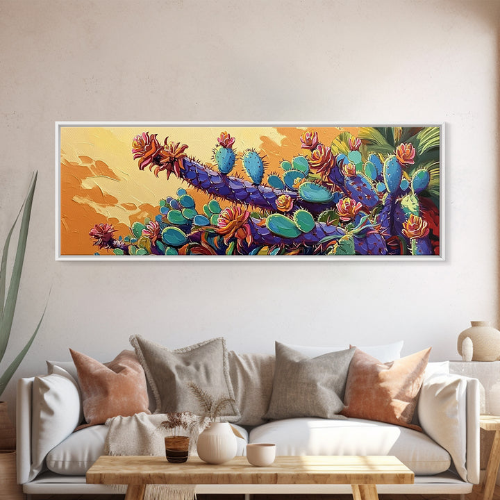 Cactus Bloom Field, Desert Botanical Art, Succulent Flower Print, Framed Canvas Print, Kitchen Wall Art, Vibrant Garden, Boho Decor