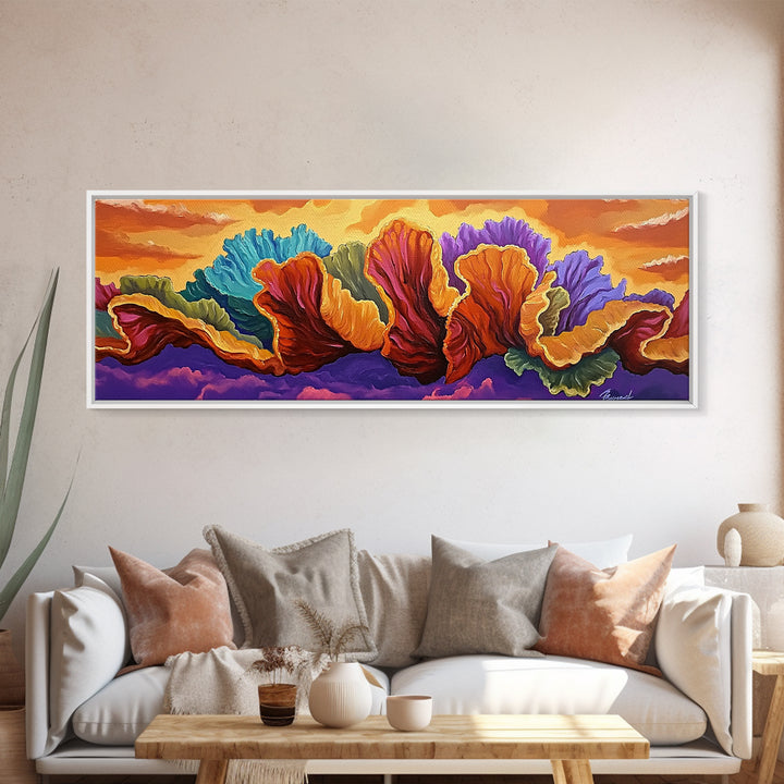 Abstract Coral, Ocean Fantasy, Vibrant Texture, Sunset Skies, Canvas Print, Coastal Wall Art, Beach Decor, Living Room Statement Art