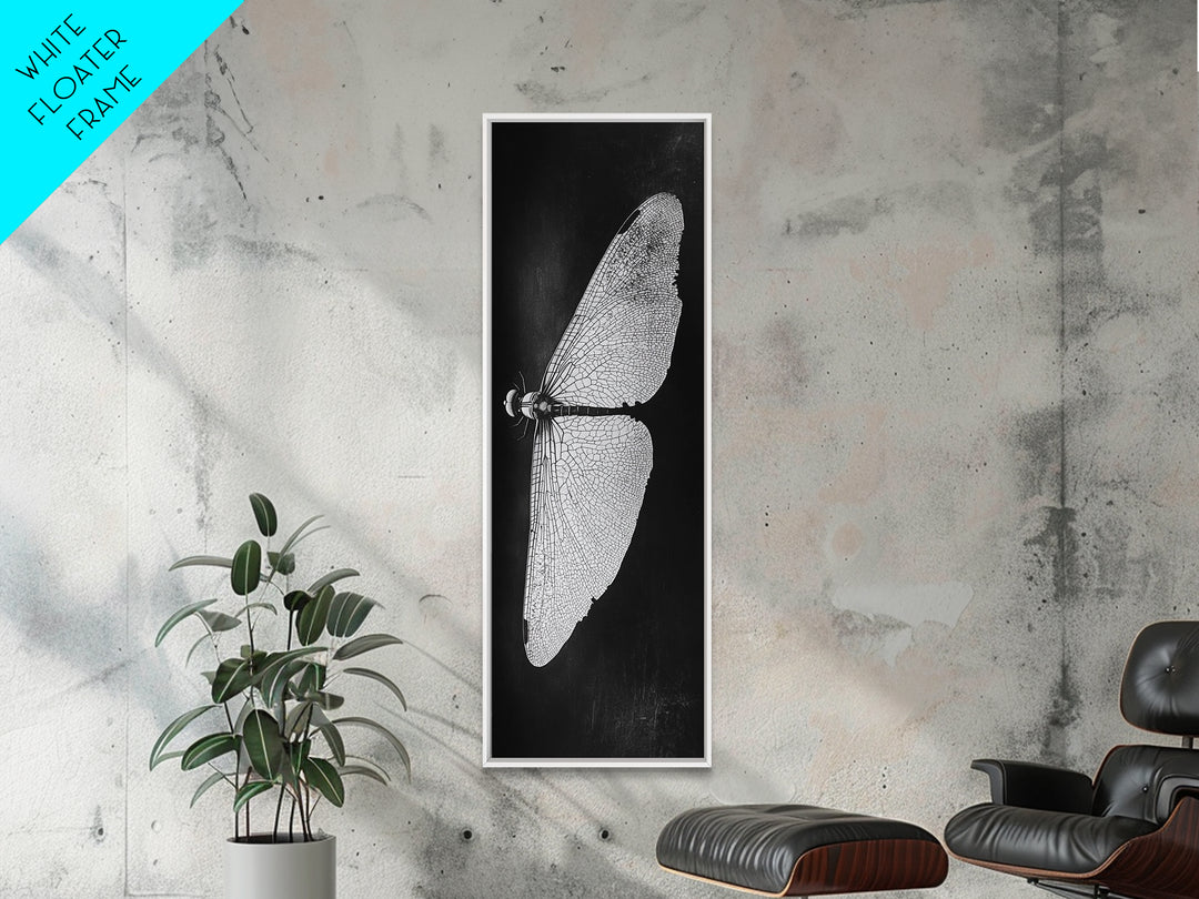Dragonfly Wings Macro, Nature Insect Print, Detailed Bug Art, Minimalist Scientific Wall Decor, Framed Canvas Print, Study Room Art