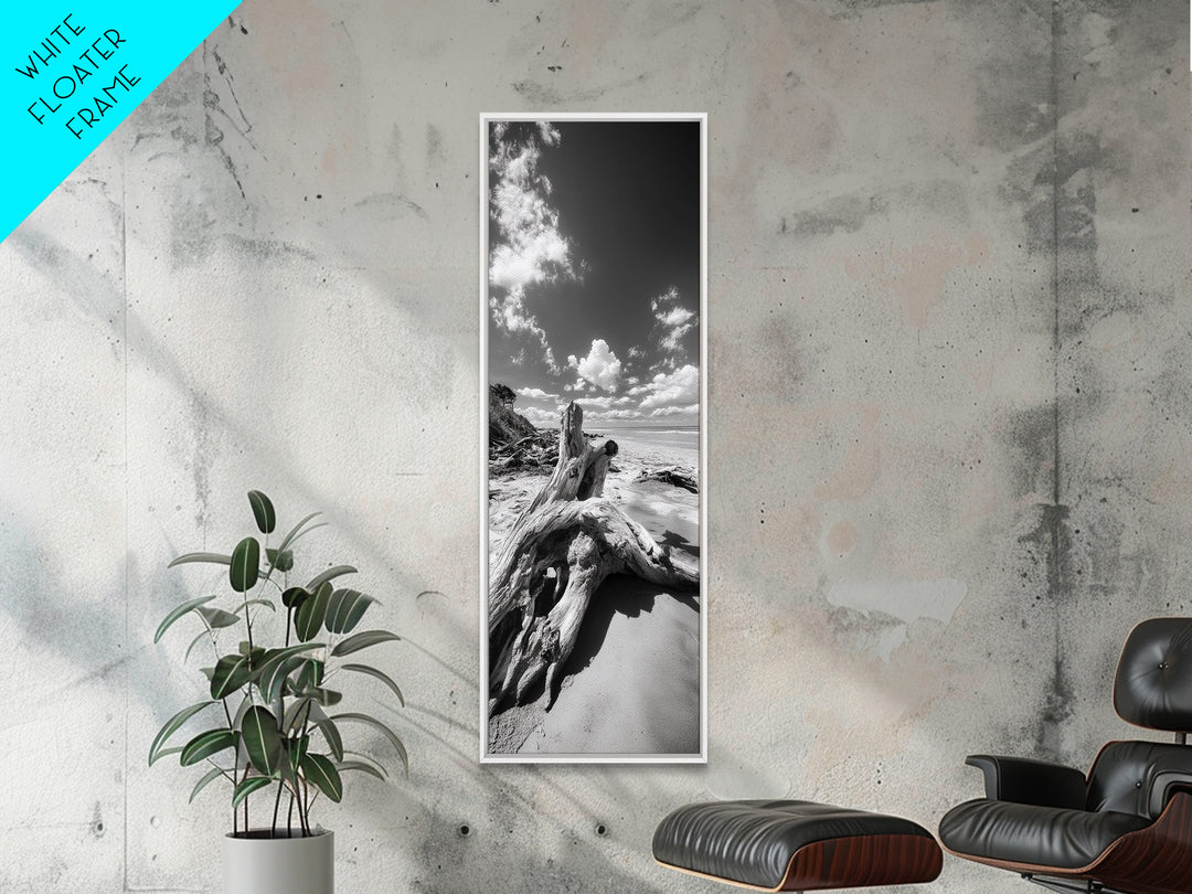 Coastal Driftwood, Sandy Beach, Ocean View, Rustic Style, Canvas Print, Fall Wall Art, Bathroom Decor, Nature Photography Art