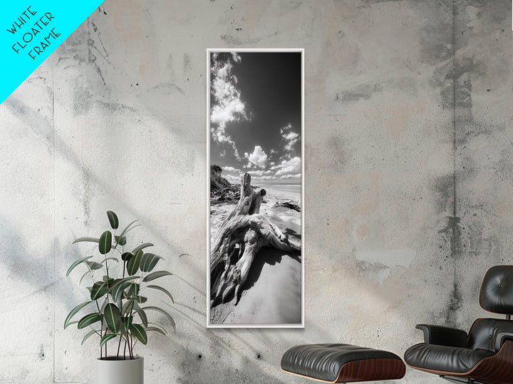 Coastal Driftwood, Sandy Beach, Ocean View, Rustic Style, Canvas Print, Fall Wall Art, Bathroom Decor, Nature Photography Art