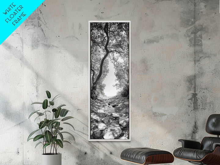 Forest Path, Rock Creek, Canopy Light, Calm Nature Scene, Canvas Print, Entryway Wall Art, Tranquil Minimalist Landscape Print