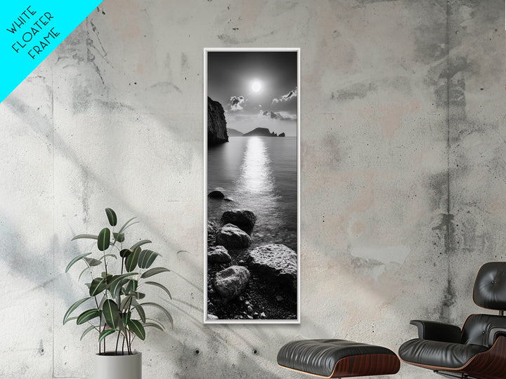 Moonlight Ocean View, Coastal Photography Art, Seascape Print, Framed Canvas Print, Bathroom Wall Art, Neutral Beach Decor