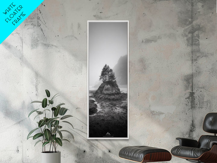 Foggy Island Trees, Pacific Northwest Nature, Moody Wall Art, Framed Canvas Print, Rustic Cabin Decor, Minimalist Forest Print