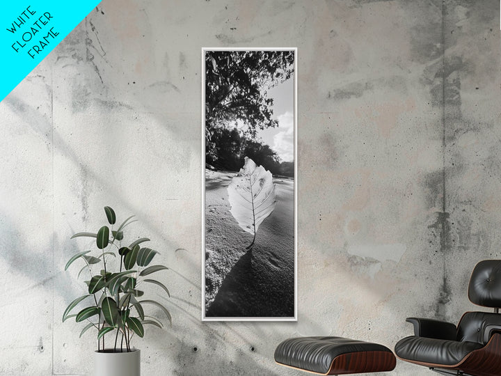 Autumn Leaf Beach, Fall Nature Scene, Minimal Wall Decor, Framed Canvas Print, Seasonal Bedroom Art, Black and White Photography