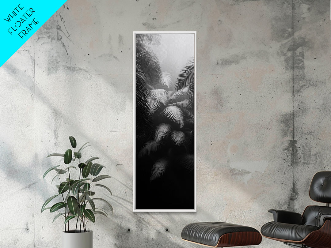 Fern Jungle Leaves, Tropical Botanical Print, Misty Rainforest Wall Art, Framed Canvas Print, Bathroom Decor, Moody Plant Art