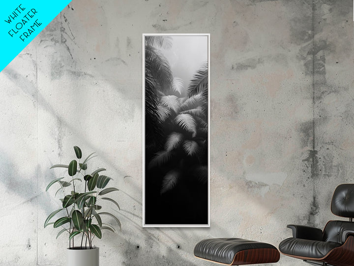 Fern Jungle Leaves, Tropical Botanical Print, Misty Rainforest Wall Art, Framed Canvas Print, Bathroom Decor, Moody Plant Art