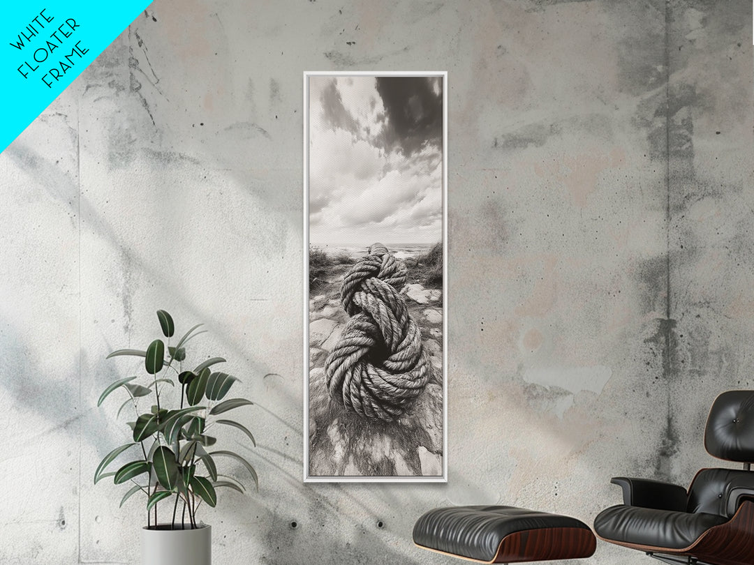 Nautical Rope Knot, Coastal Texture Art, Ocean Beach Photography, Framed Canvas Print, Rustic Entryway Wall Decor, Marine Style