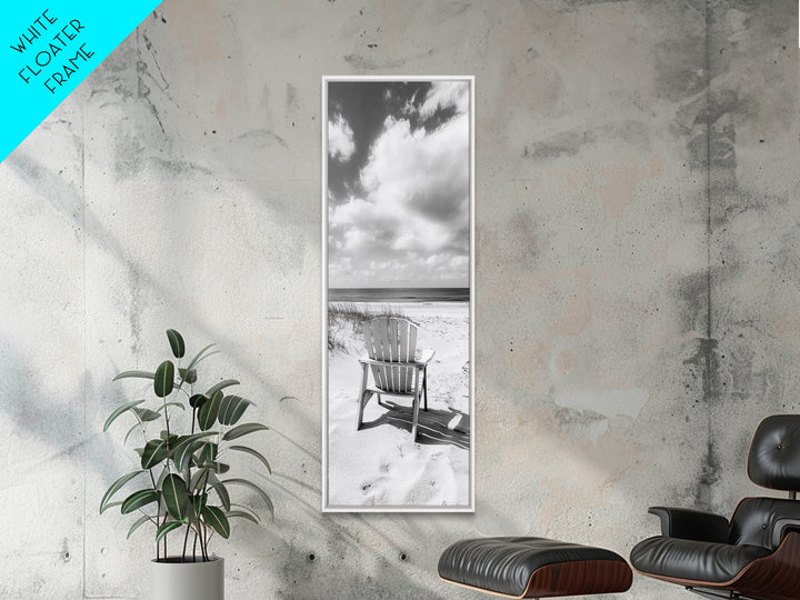 Ocean View Chair, Sandy Dunes, Seaside Retreat, Minimalist Beach, Calm Vibes, Framed Canvas Print, Bedroom Wall Art, Coastal Cottage Style