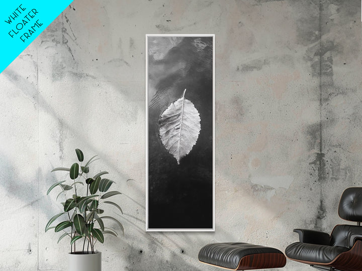 Floating Leaf, Autumn Stillness, Water Reflection, Framed Canvas Print, Fall inspired decor, Bathroom minimalist art, Botanical nature gift