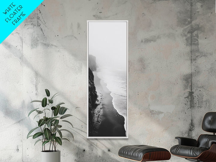 Foggy Cliffs, Ocean Shoreline, Monochrome Beach, Canvas Print, Black and white beach art, Coastal minimalist hallway decor, Modern seascape gift