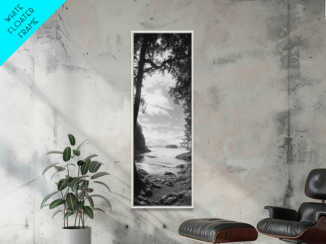 Island View, Forest Coastline, Secluded Shore, Tranquil Ocean Scene, Canvas Print, Boho Decor, Entryway Wall Art, Nature Wall Aesthetic