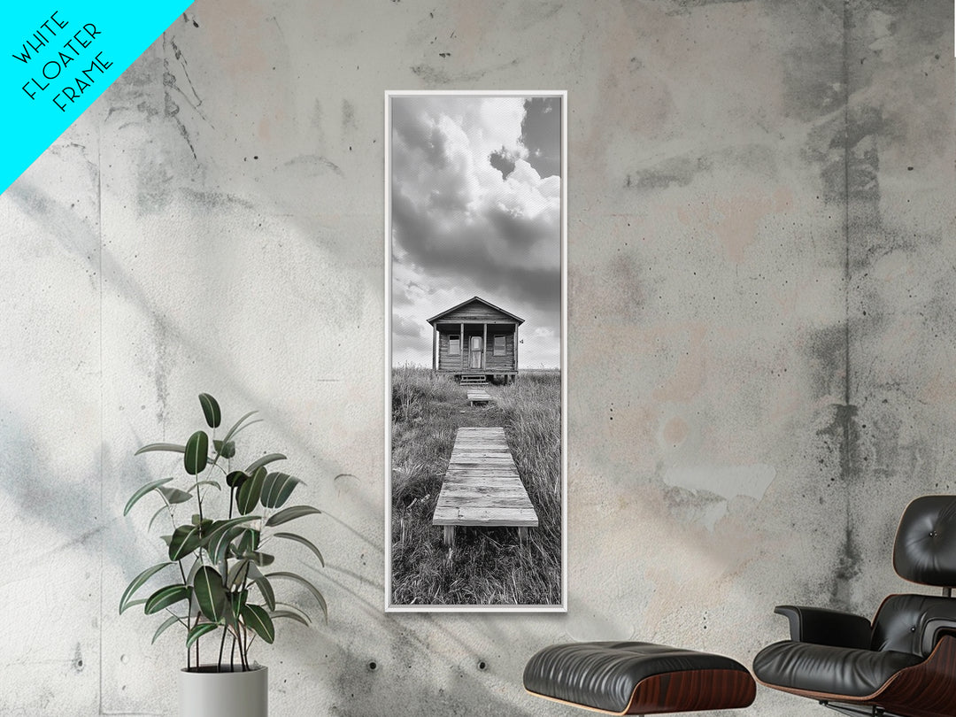 Rustic Cabin, Country Path, Prairie Landscape, Black and White Photo, Framed Canvas Print, Farmhouse Wall Art, Autumn Decor, Nature Style