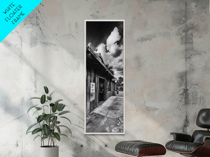 Western Saloon, Rustic Storefront, Desert Vibes, Black and White Photography, Framed Canvas Print, Man Cave Art, Americana Wall Style
