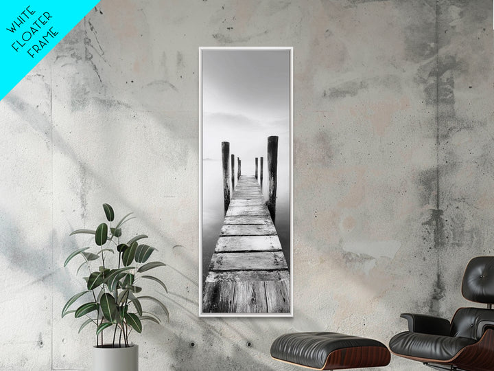 Rustic Dock, Peaceful Lake, Minimal Landscape, Black and White Art, Canvas Print, Tranquil Nature Scene, Entryway Art, Bedroom Wall Art