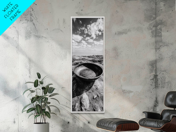 Desert Bowl, Coastal Landscape, Black and White Texture, Minimal Earth Tones, Framed Canvas Print, Rustic Farmhouse Kitchen Wall Art