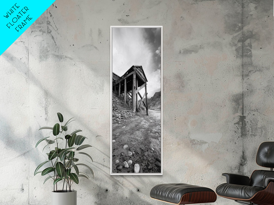Abandoned Mine, Wooden Structure, Desert Scene, Western Vibes, Black and White Canvas Print, Industrial Rustic Living Room Wall Art