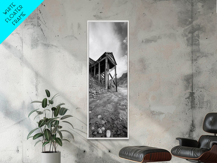 Abandoned Mine, Wooden Structure, Desert Scene, Western Vibes, Black and White Canvas Print, Industrial Rustic Living Room Wall Art
