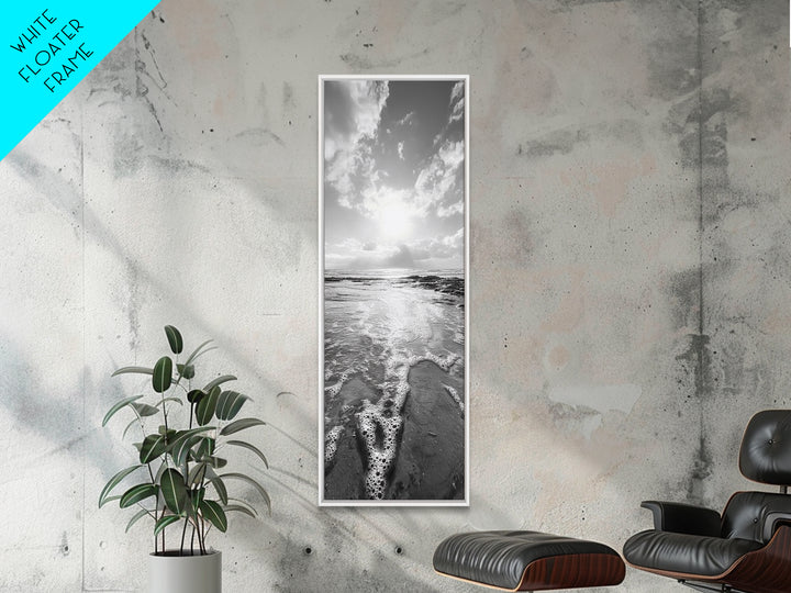 Ocean Foam, Morning Light, Tranquil Seashore, Black and White Coastal Print, Canvas Print, Minimalist Bathroom Print, Entryway Wall Art