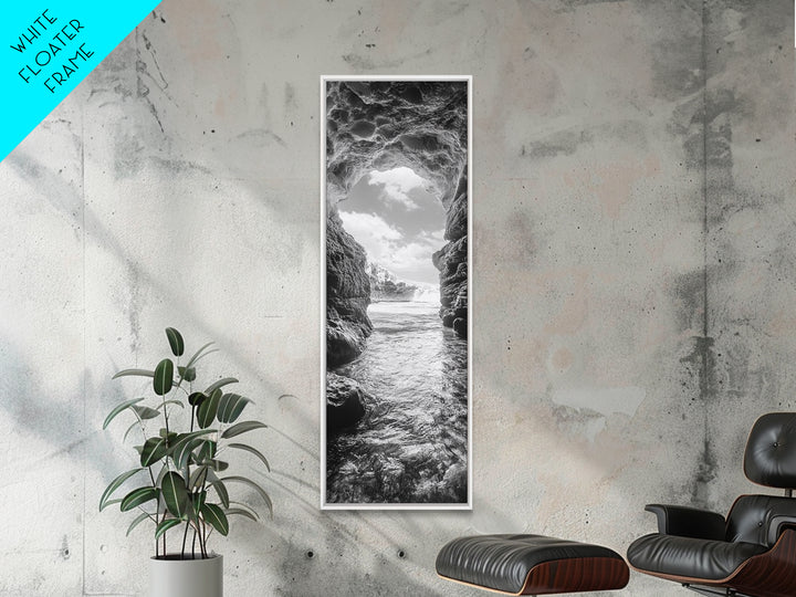Sea Cave View, Ocean Opening, Rugged Rock Passage, Framed Canvas Print, Coastal Wall Art, Adventure Decor, Modern Rustic Style