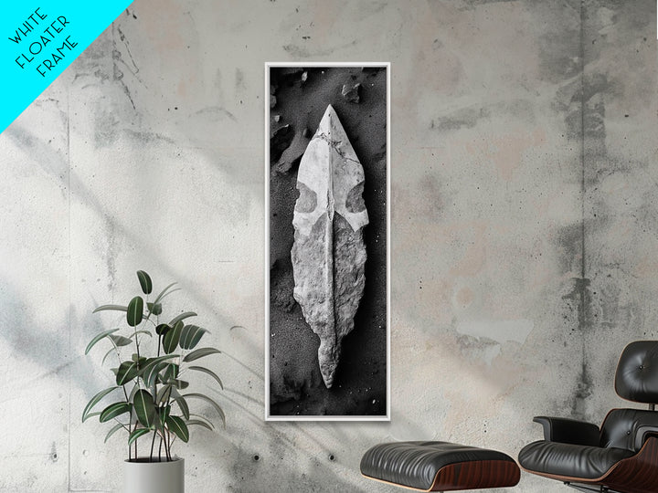 Ancient Arrowhead, Primitive Stone, Monochrome Artifact, Framed Canvas Print, Masculine Office Art, Boho Study Decor, Earthy Design