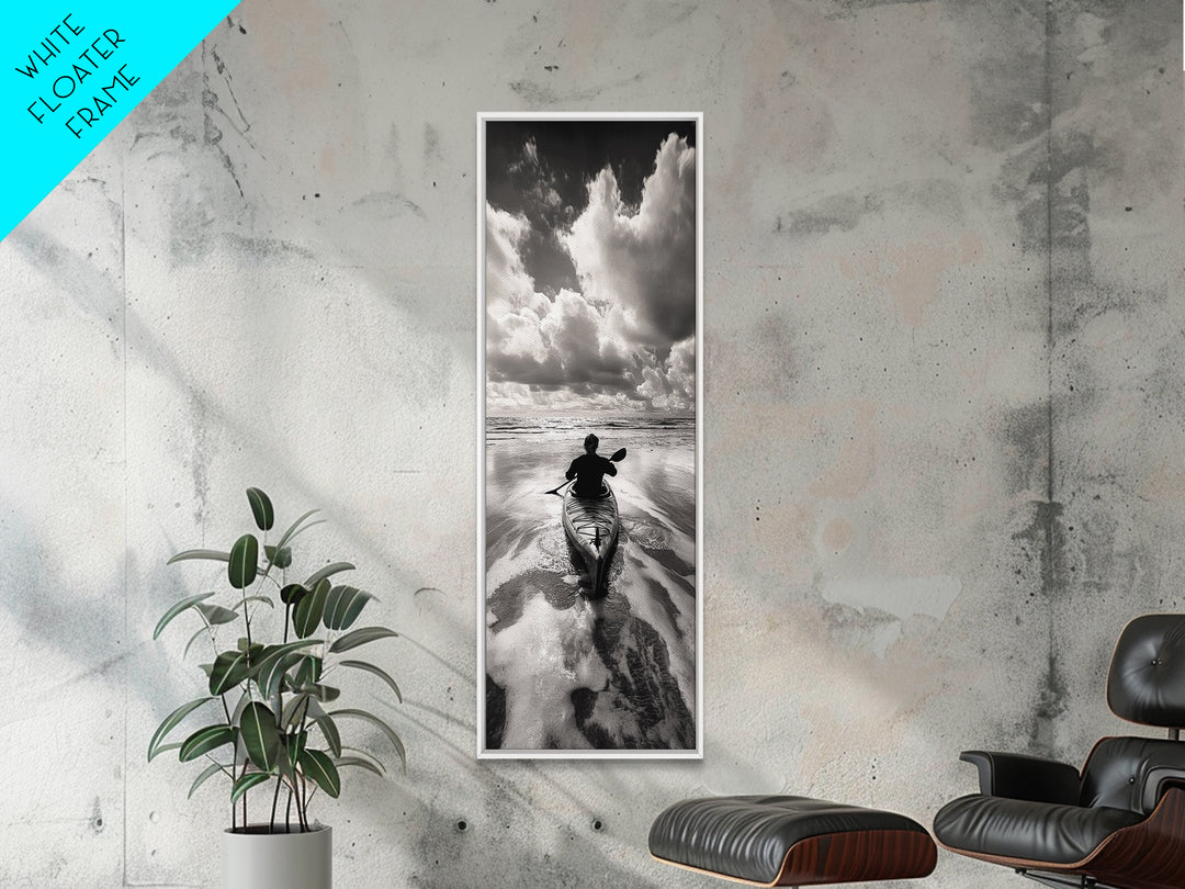Ocean Adventure, Kayak Journey, Seascape Escape, Framed Canvas Print, Modern Office Wall Art, Coastal Decor, Adventure Photography