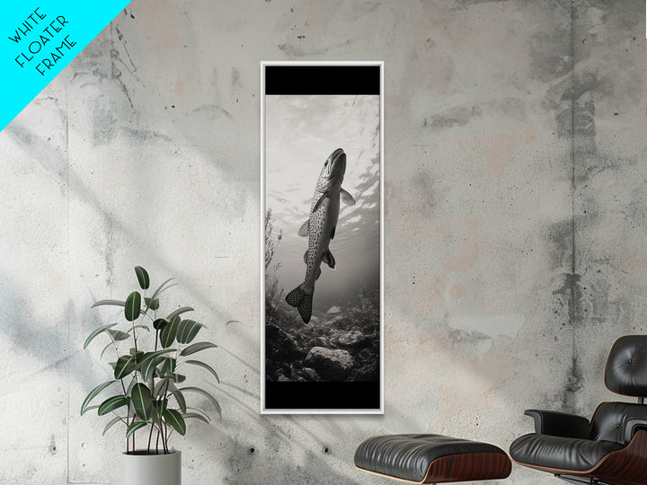 Rising Trout, Underwater Fish, Nature Close-Up, Canvas Print, Cabin Wall Art, Rustic Decor, Fishing Lover Gift, Black and White Art