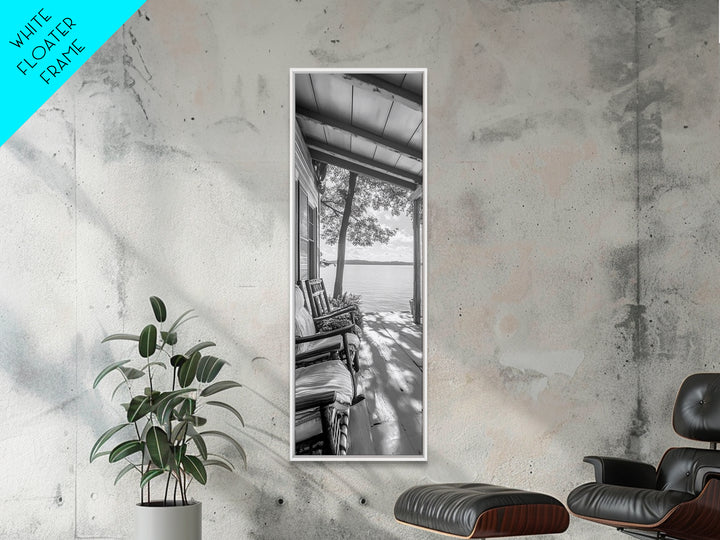 Lake Porch View, Rustic Charm, Cabin Vibes, Relaxing Nature Scene, Framed Canvas Print, Farmhouse Decor, Cozy Living Room Wall Art, Lakehouse Art