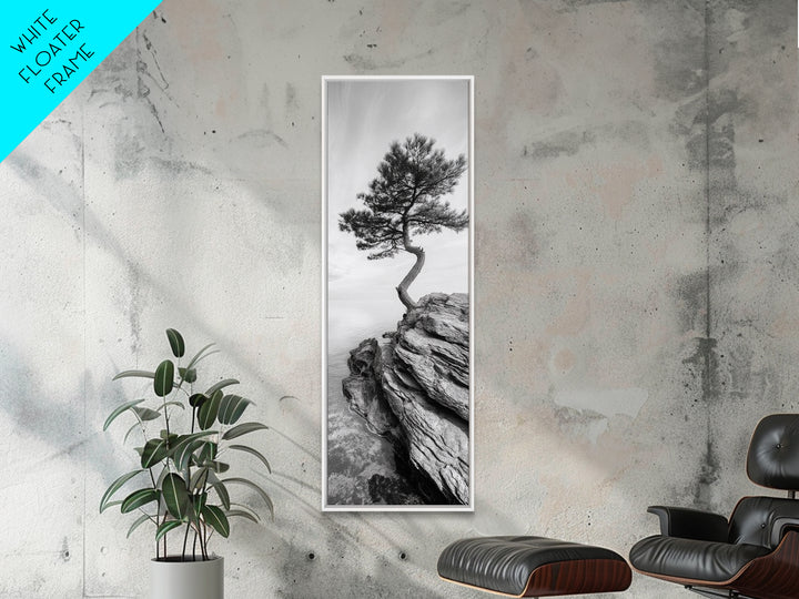 Lone Pine Tree, Minimal Nature, Tranquil Cliff Scene, Zen Forest Print, Framed Canvas Print, Japandi Wall Art, Entryway Tree Print, Nature Minimalism