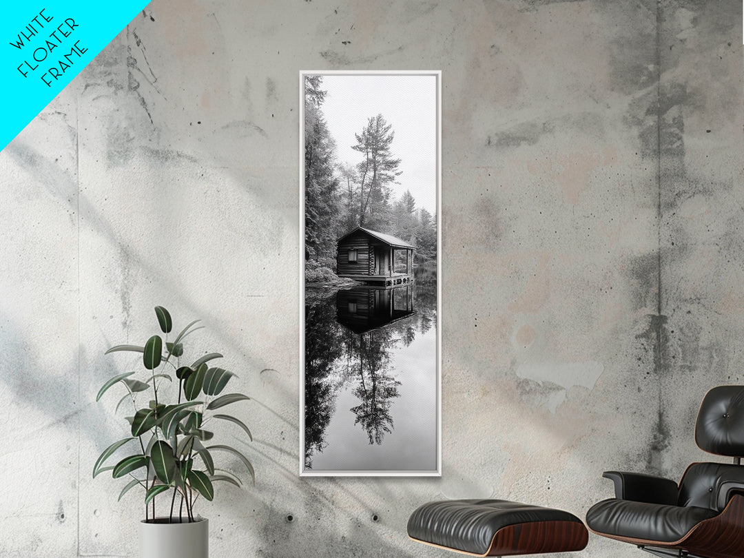 Cabin Reflection, Still Water, Forest Escape, Nature Retreat Art, Framed Canvas Print, Lakehouse Decor, Fall Cabin Scene, Cozy Rustic Wall Art