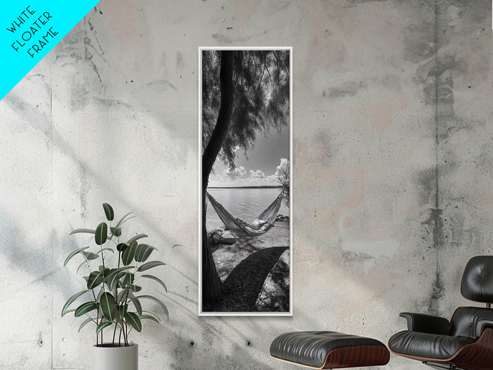 Hammock Dreams, Coastal Rest, Lakeside Retreat, Chill Vibes, Framed Canvas Print, Boho Wall Art, Serene Bedroom Art, Relaxation Inspired Decor