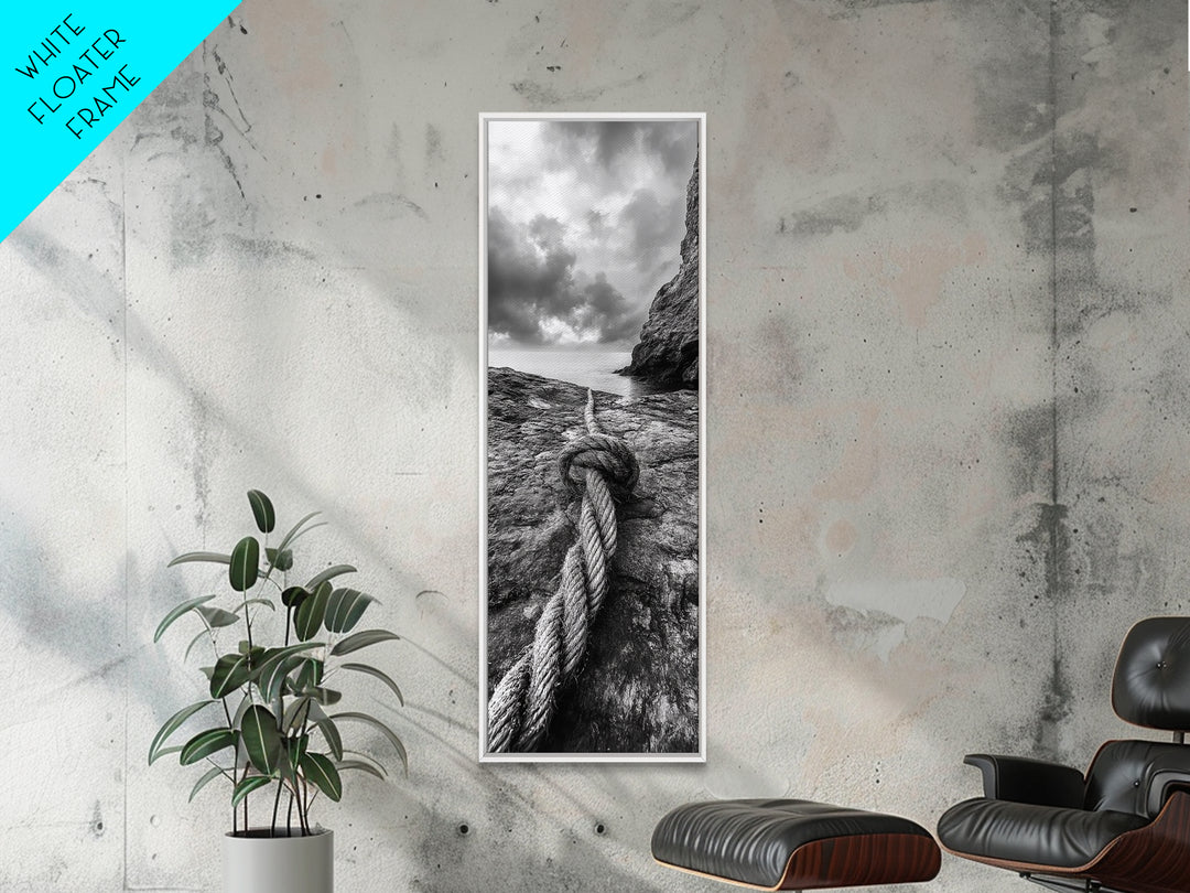 Nautical Rope, Coastal Texture, Ocean Cliff Mood, Seaside Minimal, Framed Canvas Print, Nautical Wall Art, Modern Rustic Bathroom Decor