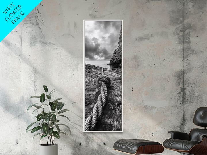 Nautical Rope, Coastal Texture, Ocean Cliff Mood, Seaside Minimal, Framed Canvas Print, Nautical Wall Art, Modern Rustic Bathroom Decor