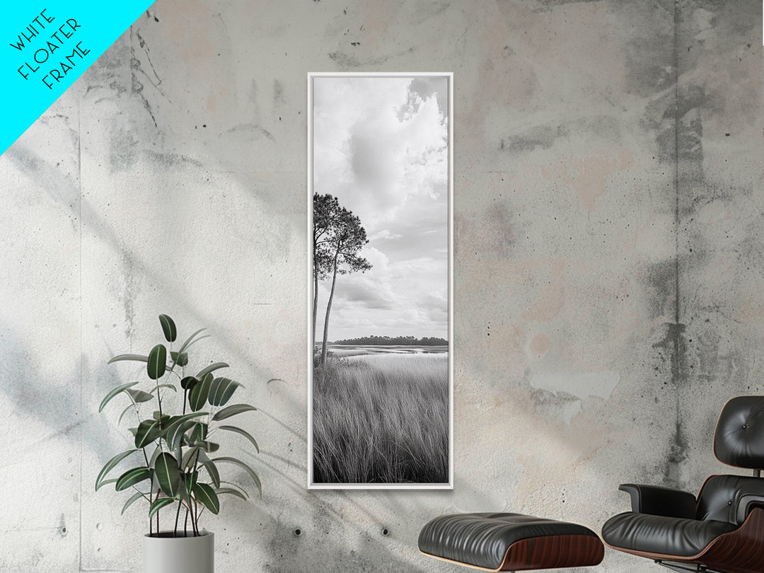 Marshland Trees, Coastal Wetlands, Serene Landscape, Peaceful Horizon, Framed Canvas Print, Office Wall Art, Minimalist Nature Art