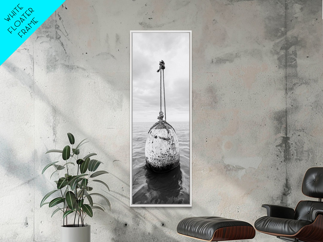 Nautical Buoy, Ocean Rope, Minimal Seascape, Framed Canvas Print, Coastal Wall Art, Bathroom Decor, Modern Nautical Art, Minimalist Home