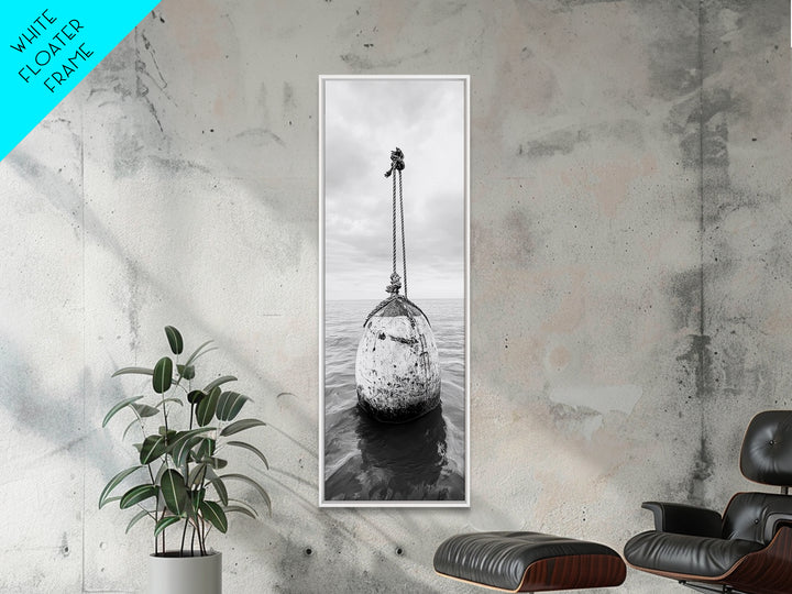 Nautical Buoy, Ocean Rope, Minimal Seascape, Framed Canvas Print, Coastal Wall Art, Bathroom Decor, Modern Nautical Art, Minimalist Home