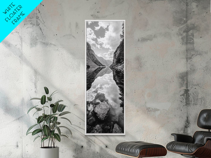 Reflective Lake, Cloud Mirror, Mountain Calm, Canvas Print, Serene Bedroom Wall Art, Nature Tranquility, Scandinavian Landscape Style