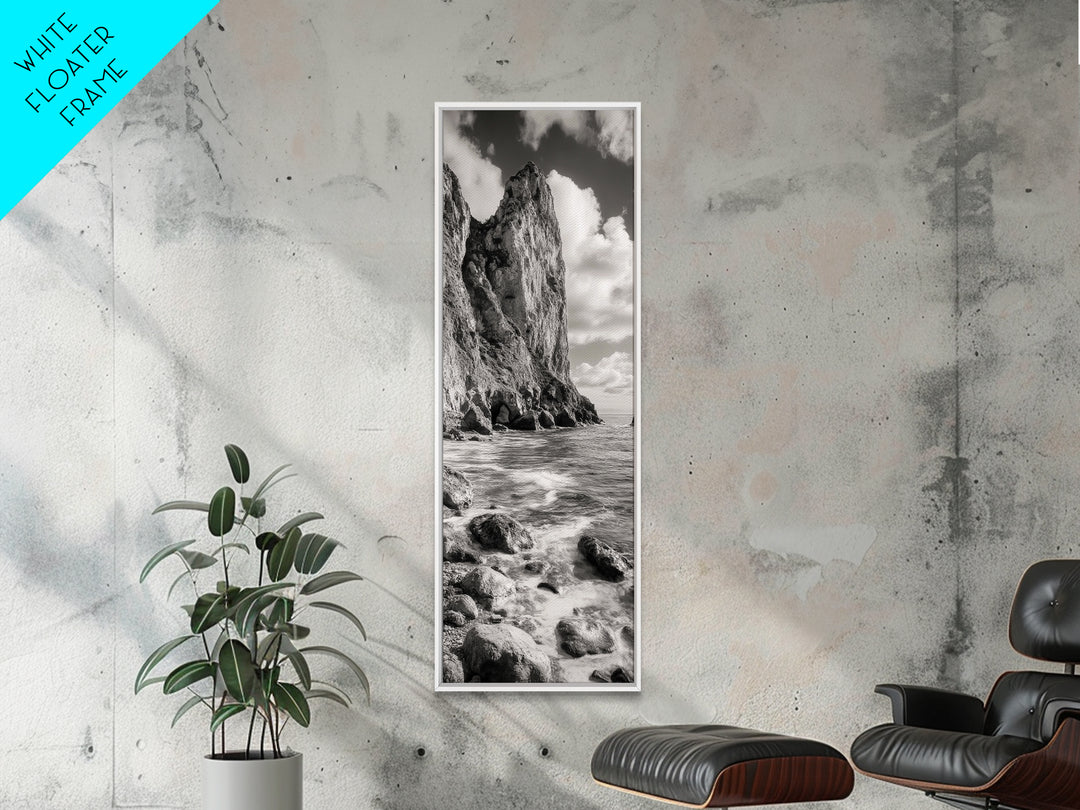 Coastal Cliffside, Seaside Rock Wall, Ocean Wilderness, Canvas Print, Rustic Beach House Art, Adventure Decor, Nature Photography