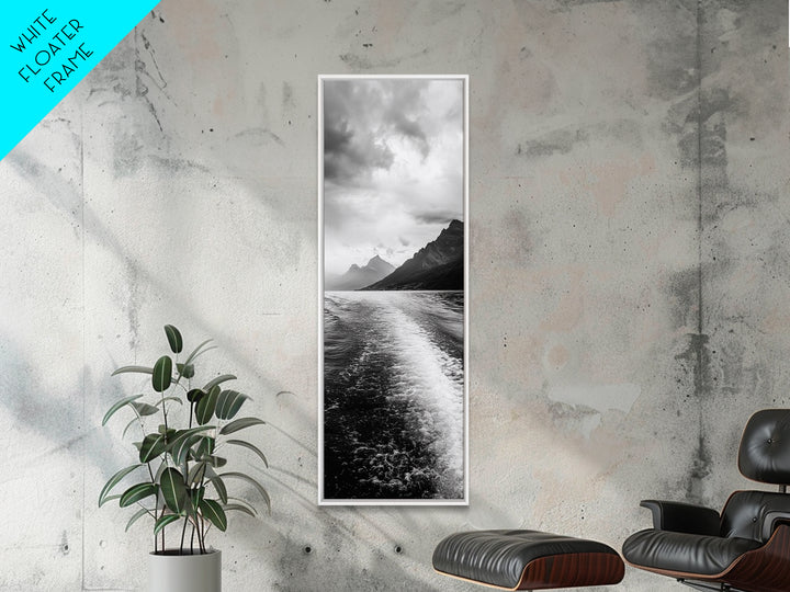 Boat Wake Lines, Alpine Coast, Moody Waters, Canvas Print, Minimalist Lake Art, Office Wall Decor, Modern Nautical Landscape Style