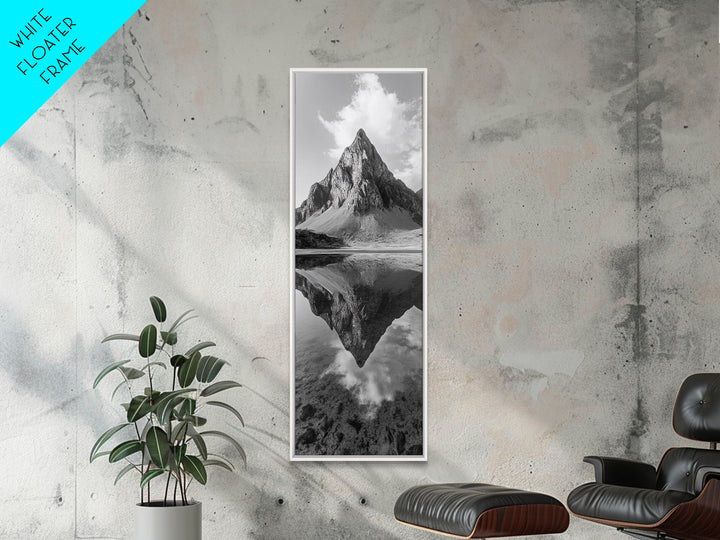 Sharp Mountain Peak, Reflection Stillness, Monochrome Wild, Framed Canvas Print, Rustic Cabin Wall Art, Nature Lover Gift Idea