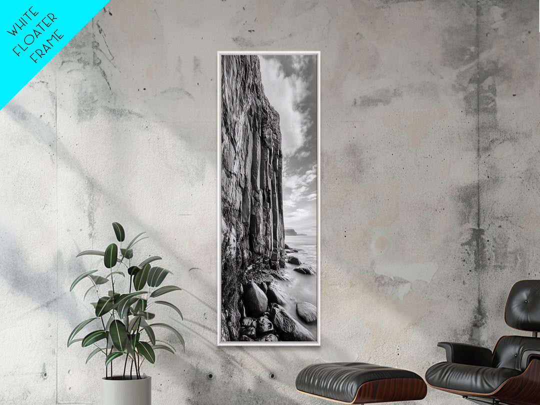 Cliffside Texture, Ocean Rocks, Vertical Landscape, Canvas Print, Modern Coastal Wall Art, Minimalist Nature Decor, Hallway Art