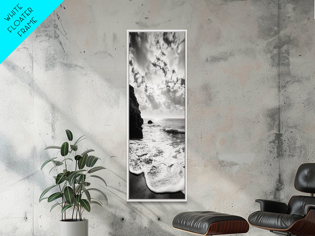 Ocean Sunset Foam, Coastal Waves Print, Seascape Minimalist, Fall Bathroom Decor, Canvas Print, Black White Beach Photography