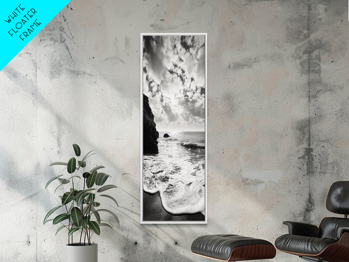 Ocean Sunset Foam, Coastal Waves Print, Seascape Minimalist, Fall Bathroom Decor, Canvas Print, Black White Beach Photography