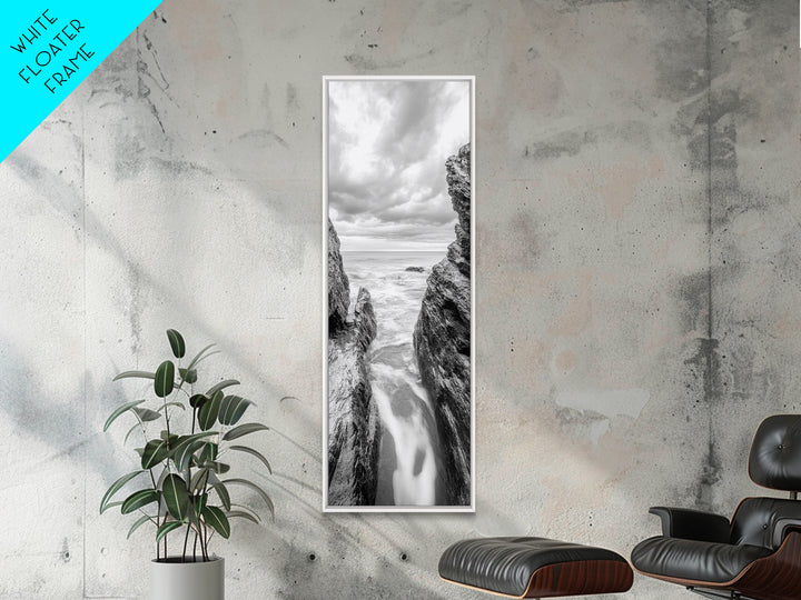 Rocky Sea Gap, Moody Ocean Art, Monochrome Seascape, Minimalist Wall Decor, Canvas Print, Coastal Living Room Wall Art, Living Room Art