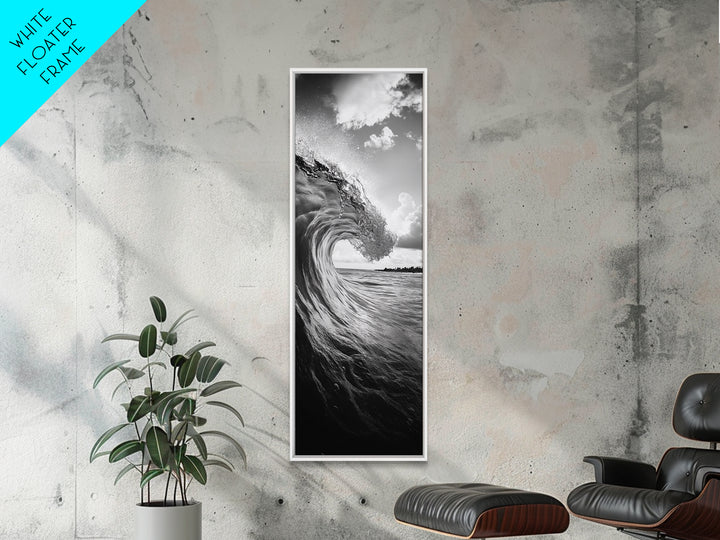 Ocean Wave Curl, Black White Surf, Modern Coastal Art, Bathroom Beach Decor, Framed Canvas Print, Minimalist Wall Style, Living Room Art