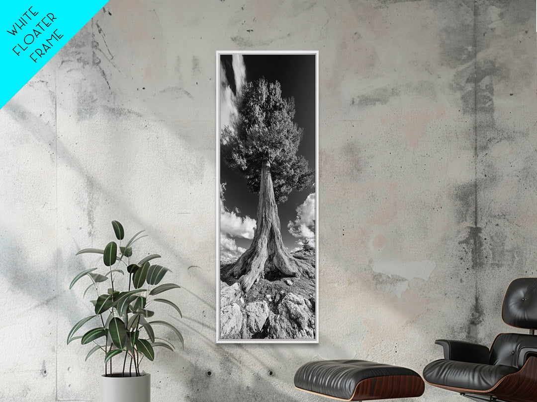 Majestic Tree, Nature Power, Earth Energy, Black White Art, Framed Canvas Print, Modern Rustic Decor, Cabin Wall Art, Tree Lover Gift