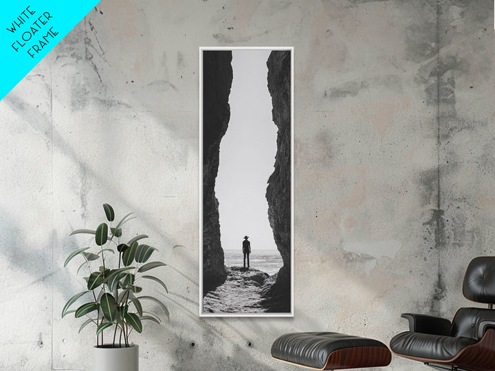Lone Cowboy, Cliff View, Western Vibes, Silhouette Minimalist, Framed Canvas Print, Farmhouse Wall Art, Masculine Desert Decor