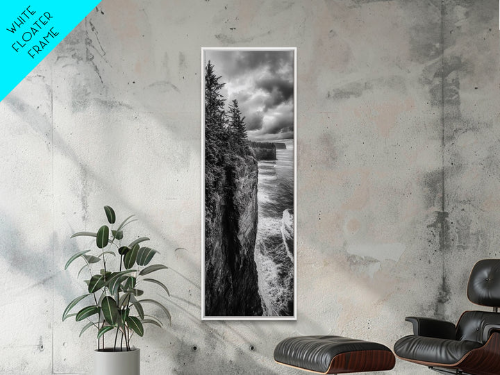 Cliff Coastline, Moody Ocean, Pine Trees, Dramatic Nature Scene, Canvas Print, Cabin Wall Art, Fall Coastal Photography, Rustic Decor