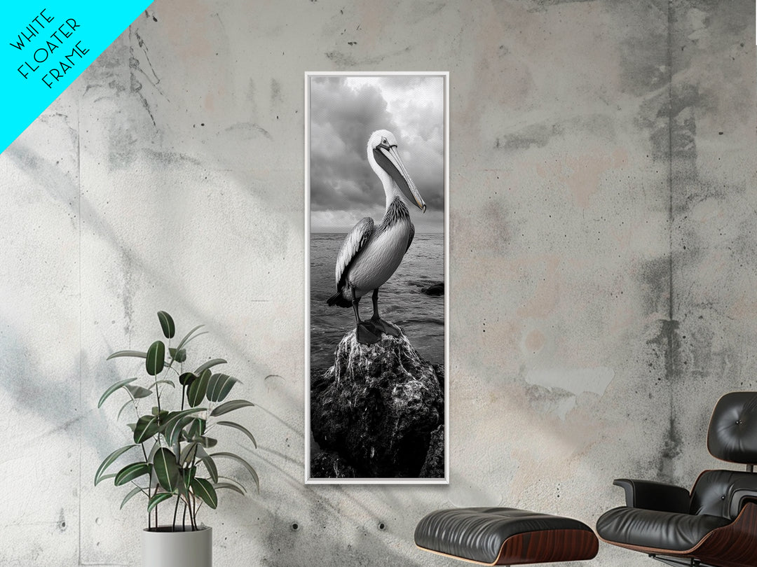 Coastal Bird Portrait, Ocean Wildlife, Nature Decor, Minimalist Art, Framed Canvas Print, Beach House Bathroom Wall Art, Living Room Art